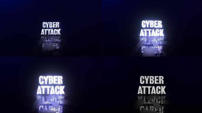 “Cyber Attack”一词酷炫文字动画，灯光闪亮，“Cyber Attack”简介过渡动画，4