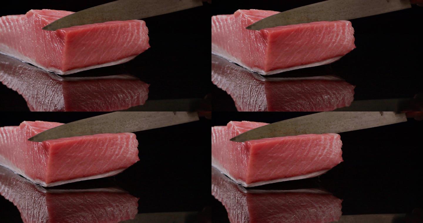 蓝鳍金枪鱼鱼肉展示，金枪鱼刺身