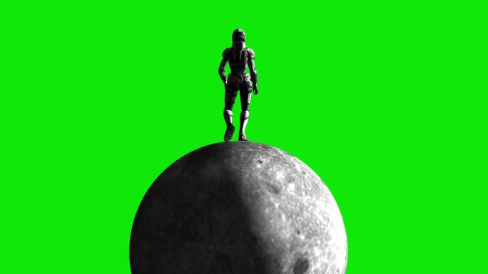 人类在月球上行走，童话般梦幻的超现实场景，绿色屏幕色度键背景