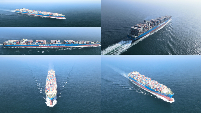 【4K】轮船航拍-大型集装箱货轮海上航行