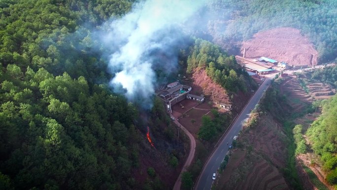 森林山火小规模燃烧起火防火护林航拍素材