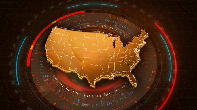4K美国地图链接与未来HUD虚拟界面背景细节