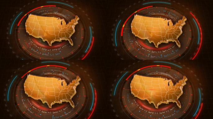 4K美国地图链接与未来HUD虚拟界面背景细节
