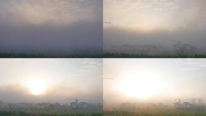 大雾天的日出延时摄影