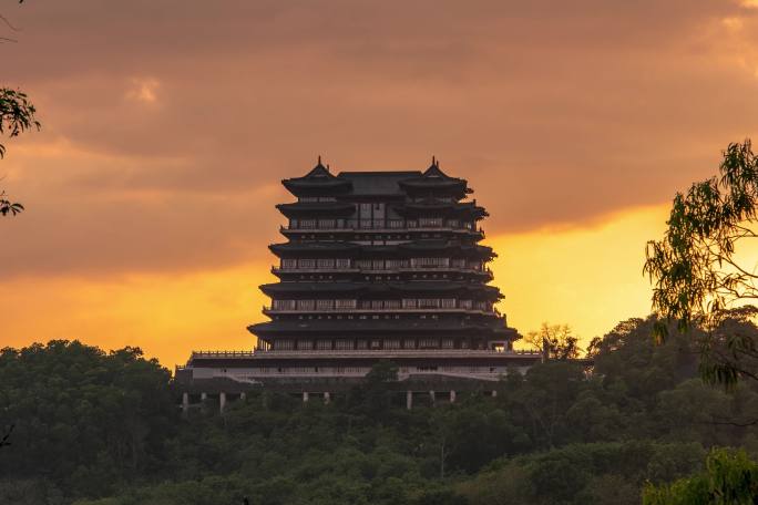 夕阳下的儋阳楼延时