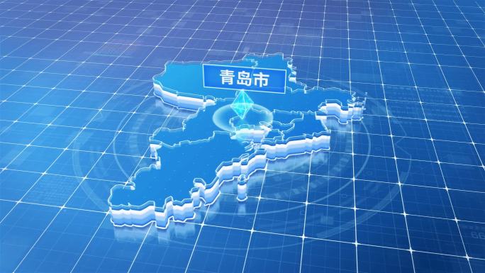 山东青岛市蓝色科技感定位地图