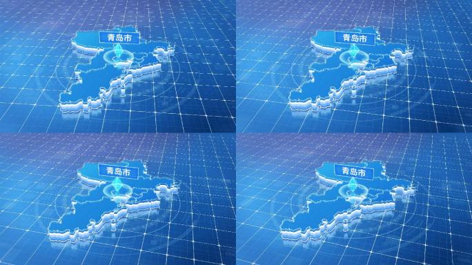 山东青岛市蓝色科技感定位地图