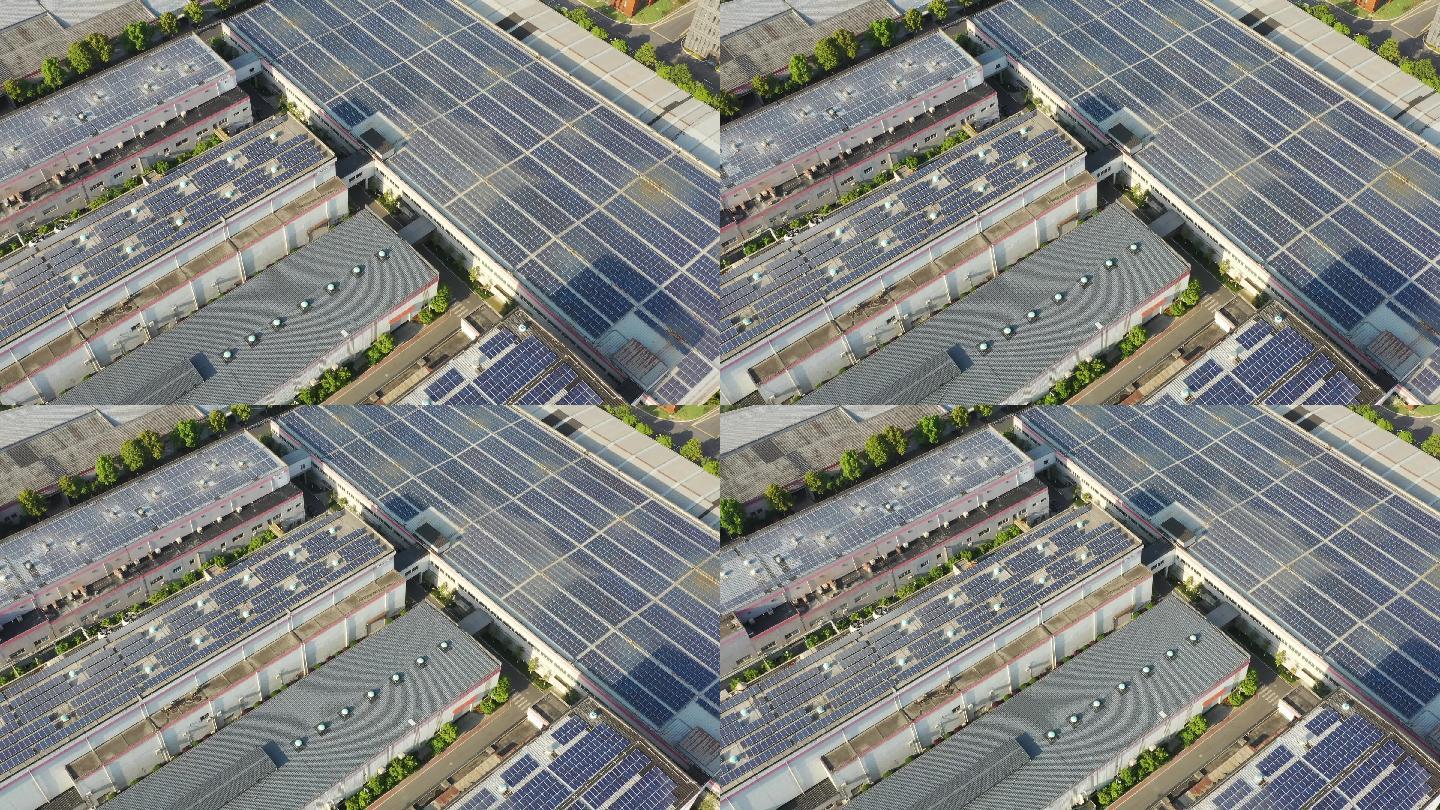 航拍化工厂及屋顶太阳能板