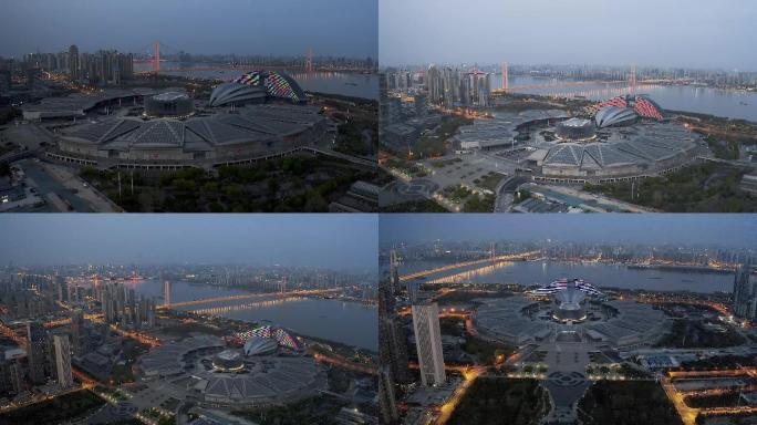 武汉国博武汉国际博览中心夜景2.7K航拍