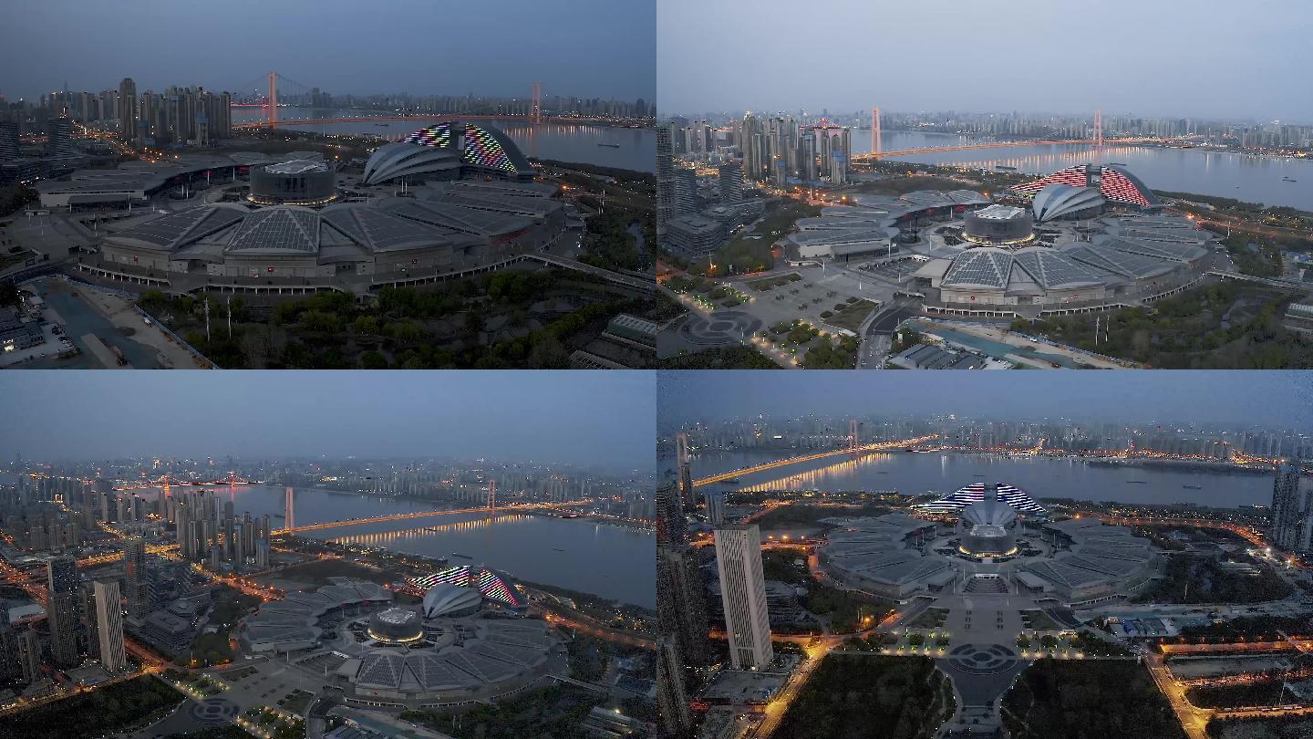 武汉国博武汉国际博览中心夜景2.7K航拍