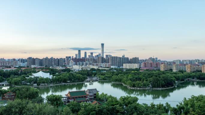 北京龙潭湖与国贸同框日转夜延时4K