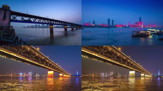 武汉长江大桥夜景4K延时
