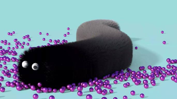 3D毛毛虫在一堆小球中扭动