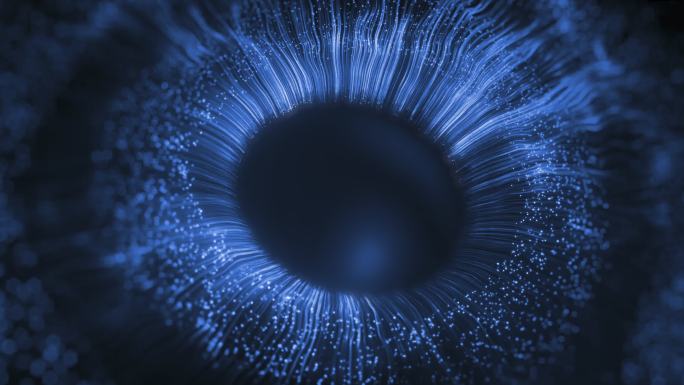 蓝色数码眼虹膜连接，抽象虹膜爆炸背景