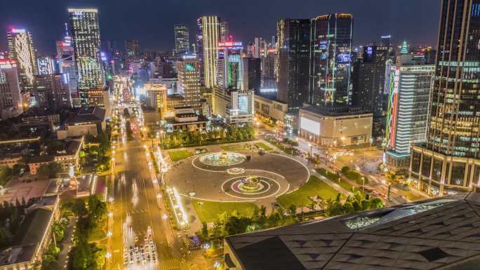 四川省成都市天府广场夜景航拍延时