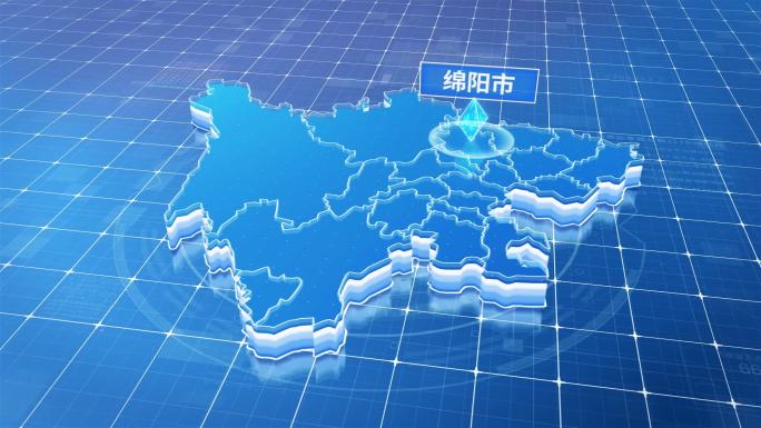 四川绵阳市蓝色科技感定位地图