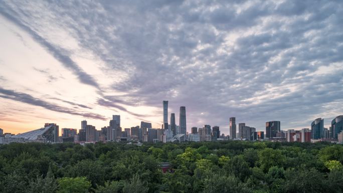 北京国贸日出城市风光北京宣传片城市花园