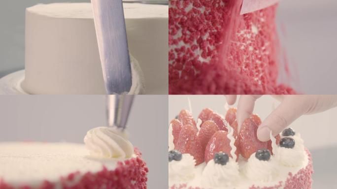 4k生日蛋糕制作全过程裱花视频素材