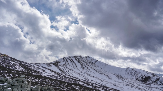 川西折多山地面雪山云层延时素材