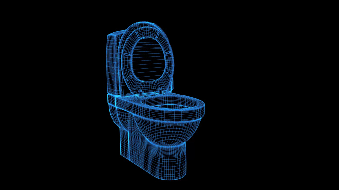 4K蓝色科技全息马桶线框动画旋转带通道
