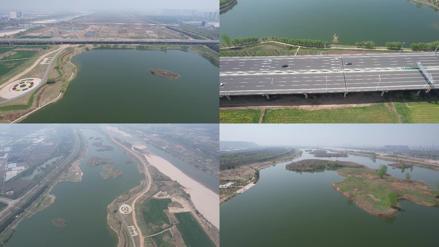 西安渭河公园浐灞大桥河水航拍