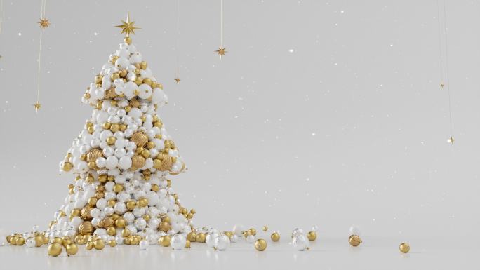 3D圣诞树动画4K，复制空间为红色。圣诞树上的小玩意儿会变成圣诞树。添加您的消息或副本