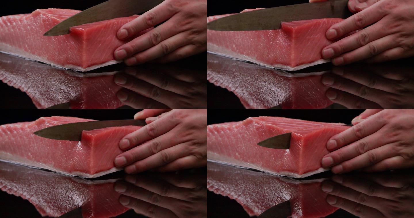 蓝鳍金枪鱼鱼肉展示，金枪鱼刺身
