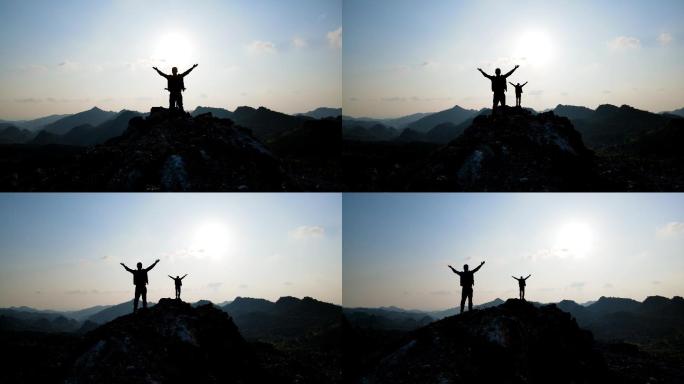 大气团队成功登顶张开双臂攀登顶峰展望未来