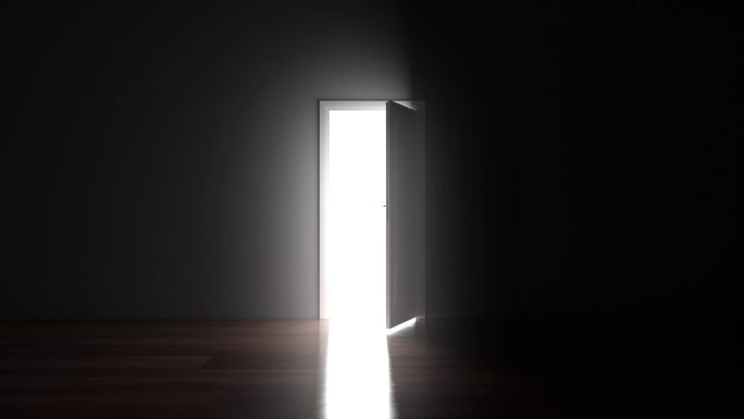 门开了，一道亮光照亮了一间黑暗的房间