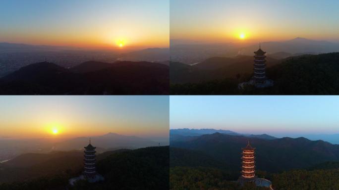 西峡寺山塔古塔塔楼镇妖塔 风水塔日出航拍