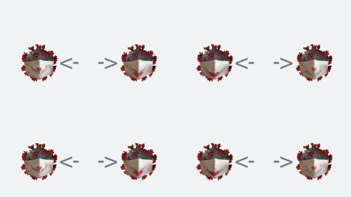 社交距离、面具和冠状病毒动画概念