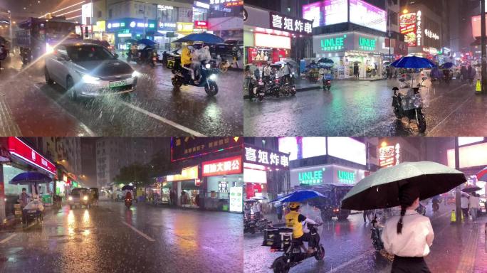 大雨中的霓虹灯街道