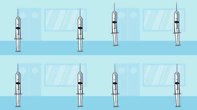卡通冠状病毒疫苗注射器