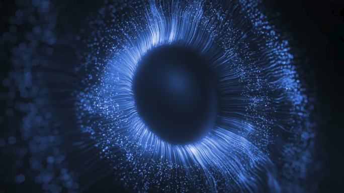 蓝色数码眼虹膜连接，抽象虹膜爆炸背景