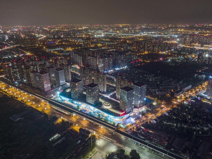 四川省成都市郫都区蜀都万达夜景航拍延时