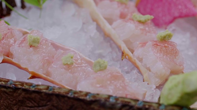 4k高清帝王蟹刺身，海鲜火锅食材