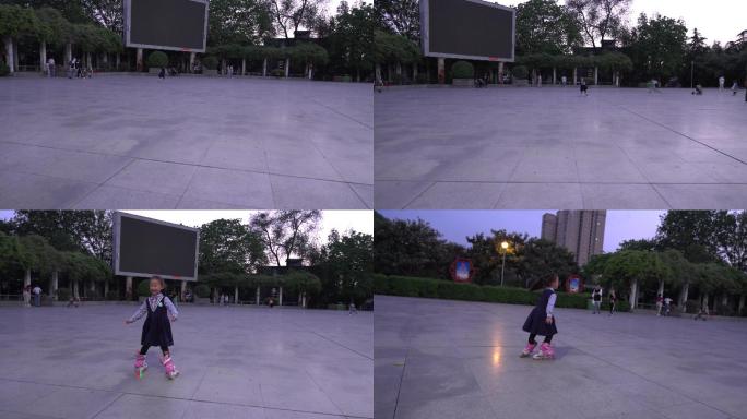 广场小女孩溜冰