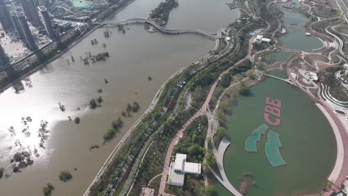 灞河风光航拍西安浐灞生态浐灞湿地公园浐灞