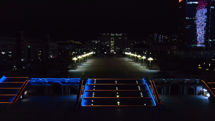 航拍厦门集美区市民广场夜景