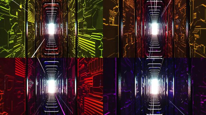 3D渲染抽象穿越几何形状灯光隧道动态视频