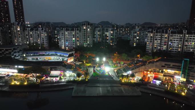 广州亚运城夜景航拍4K