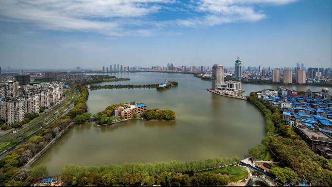 俯拍南昌青山湖风景区