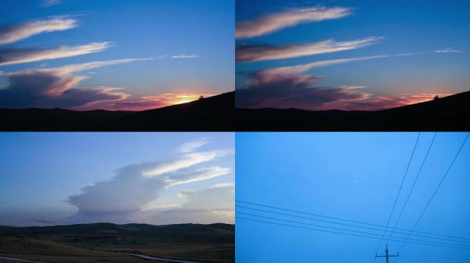 内蒙古大草原绝美高光比傍晚云朵延时