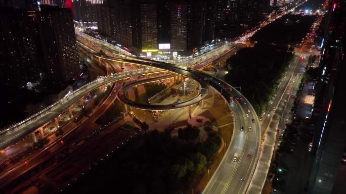 西安沣惠南路立交夜景航拍西安城市夜景交通