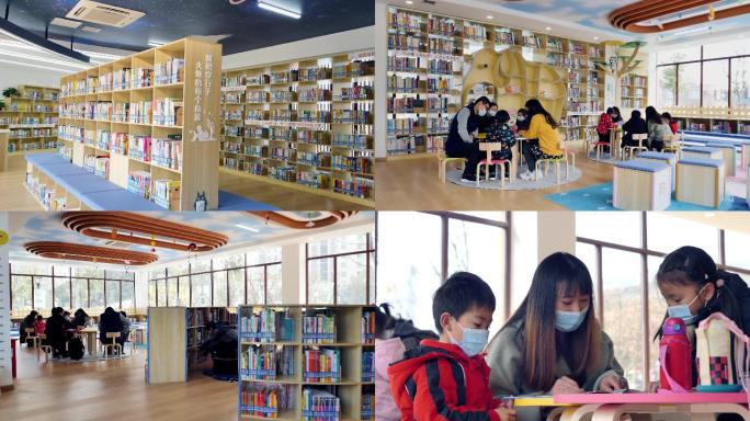 4K儿童图书馆读书学习翻书