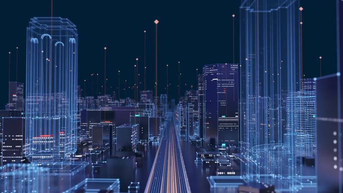 C4D科技虚拟智慧城市穿梭片头动画