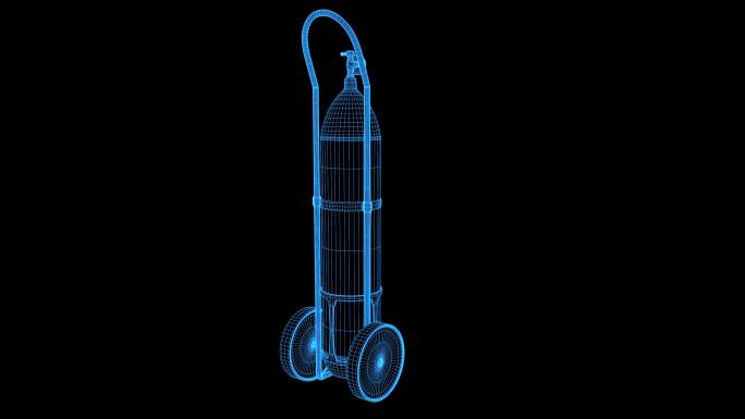 4K蓝色全息科技线框氧气瓶动画带通道