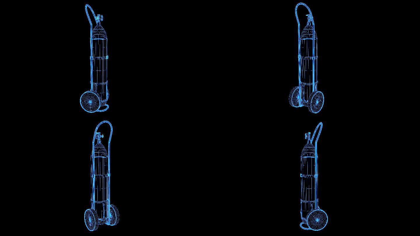 4K蓝色全息科技线框氧气瓶动画带通道