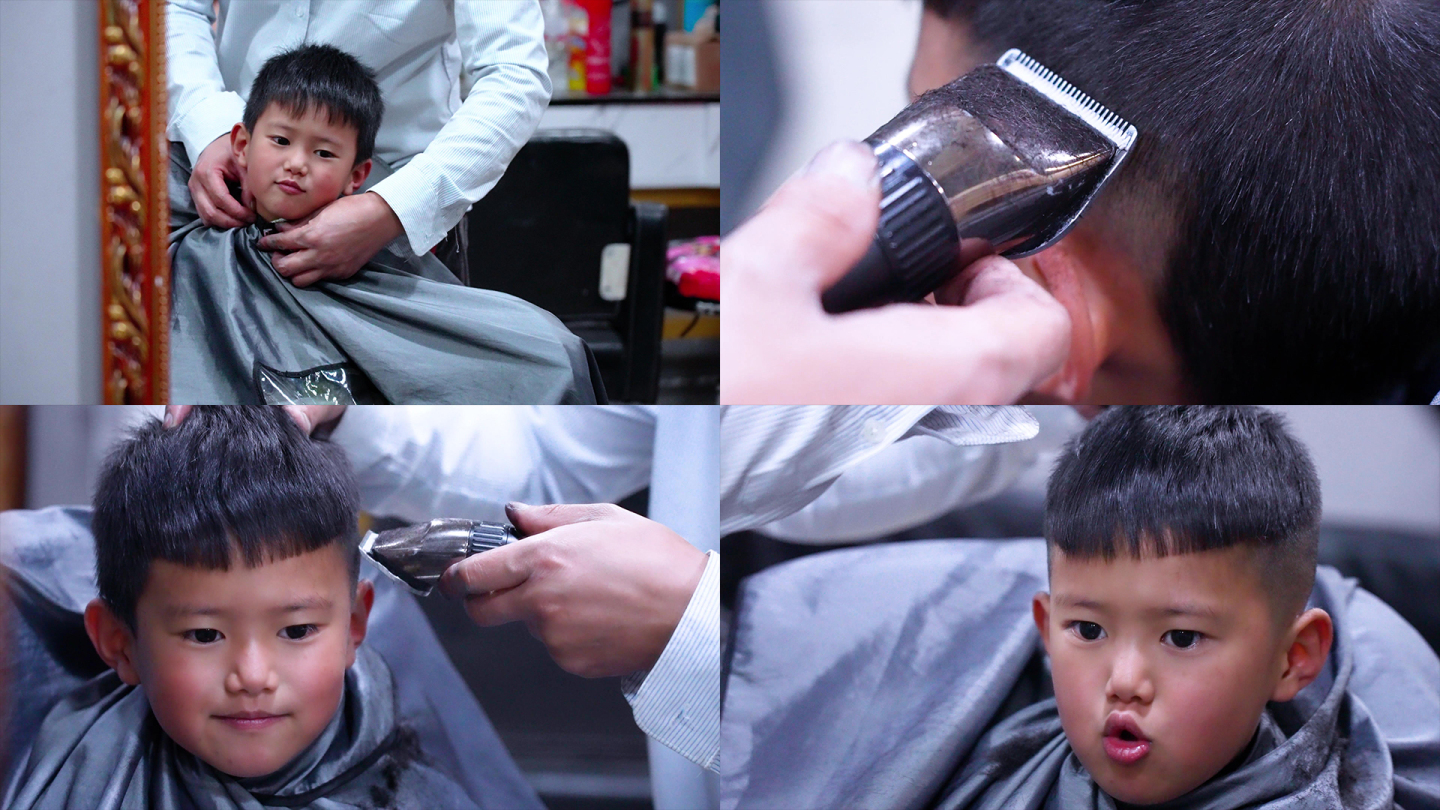 Little Boy Shaving Hair In Barbershop, Shaved Little Boy, Cute, Mirror ...