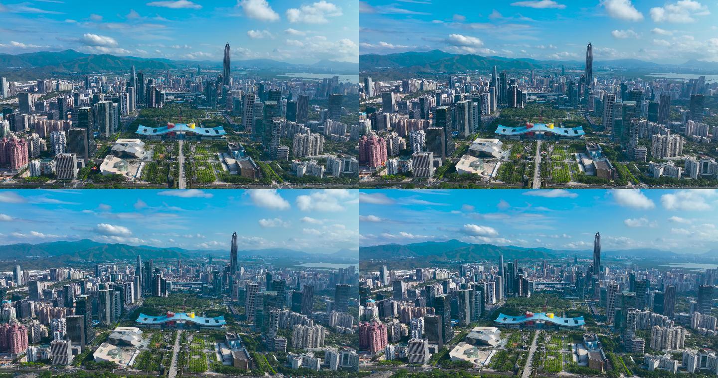 【正版4K素材】深圳市民中心中轴环绕航拍
